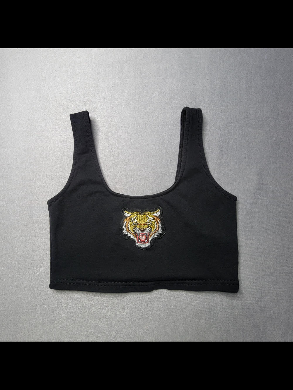 Adika Womens Black Crop Top Bralette with Tiger Patch Color Black Size S